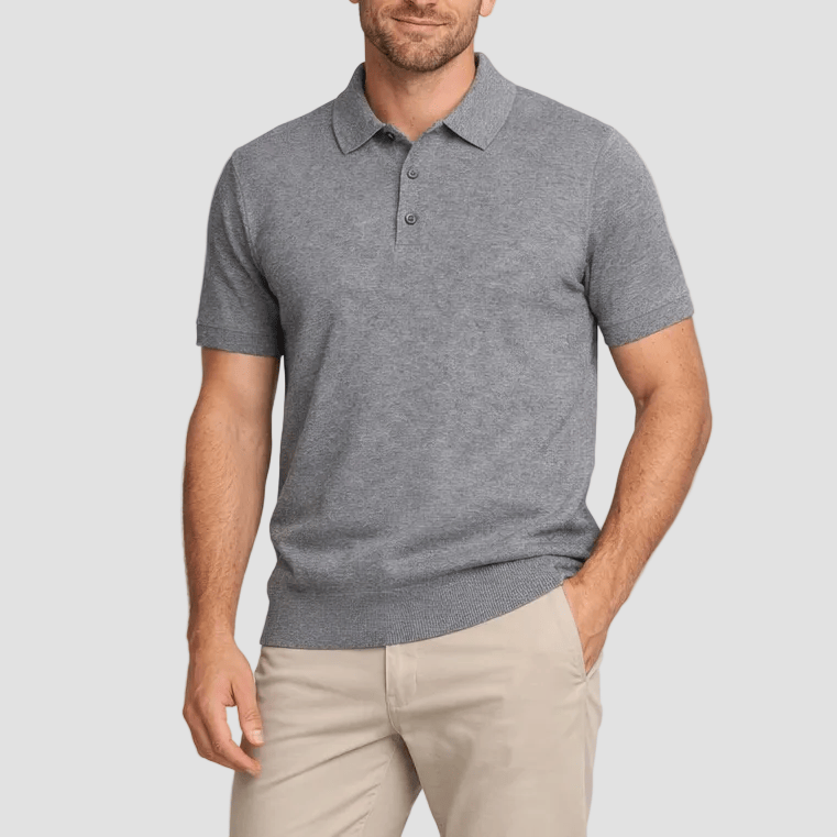 Soft grey knitted polo by Hardy Amies