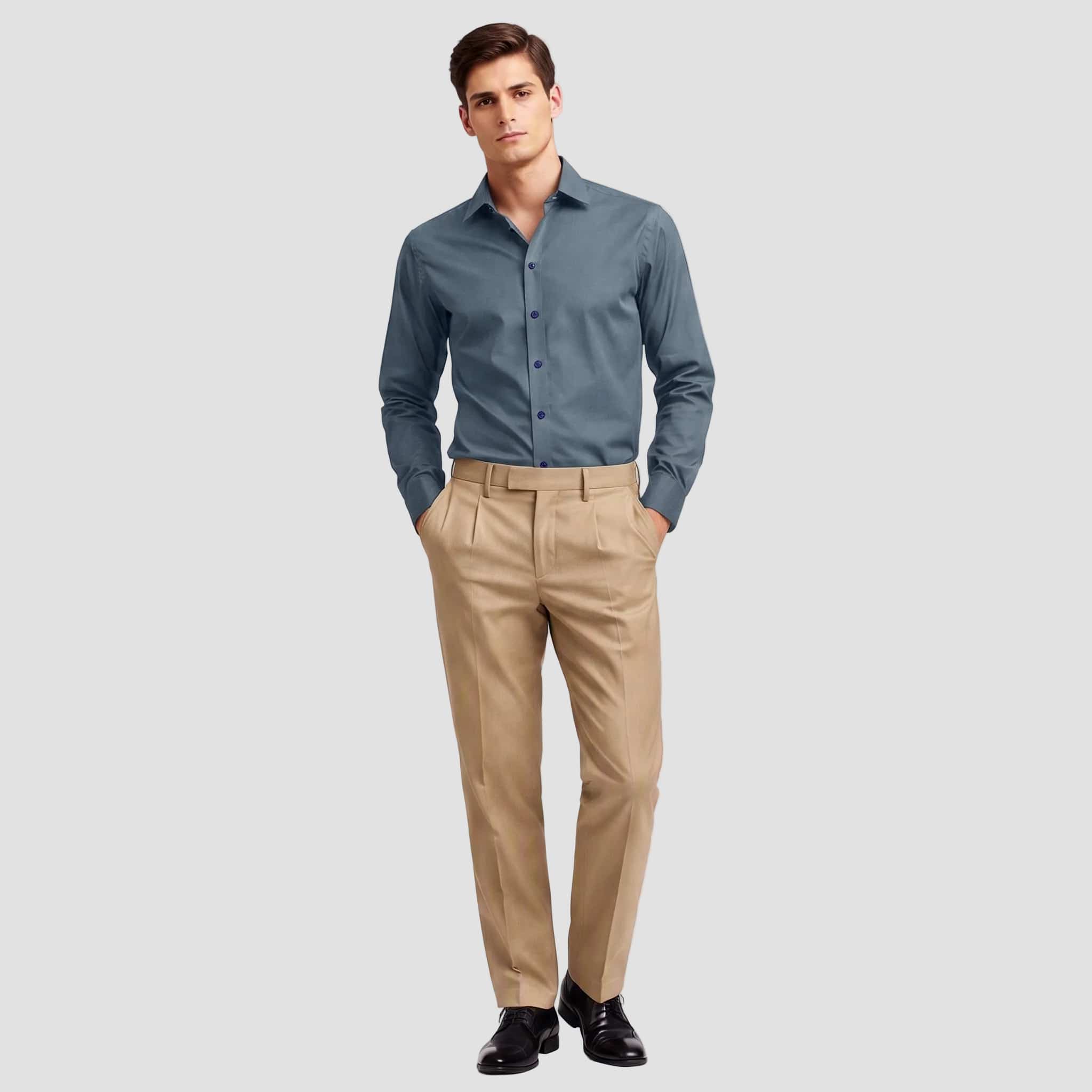 Slim fit airforce blue shirt by Hardy Amies.