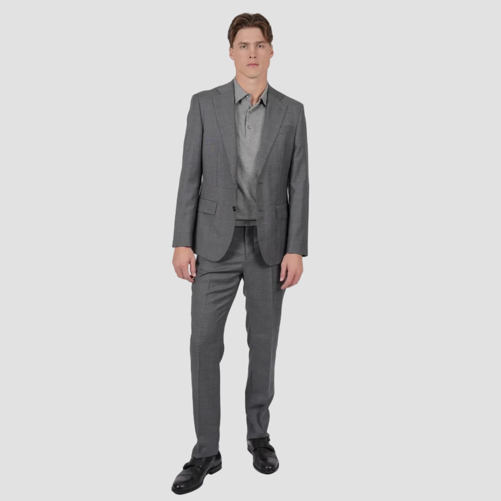 A refined grey Brinsley Check Suit by Hardy Amies