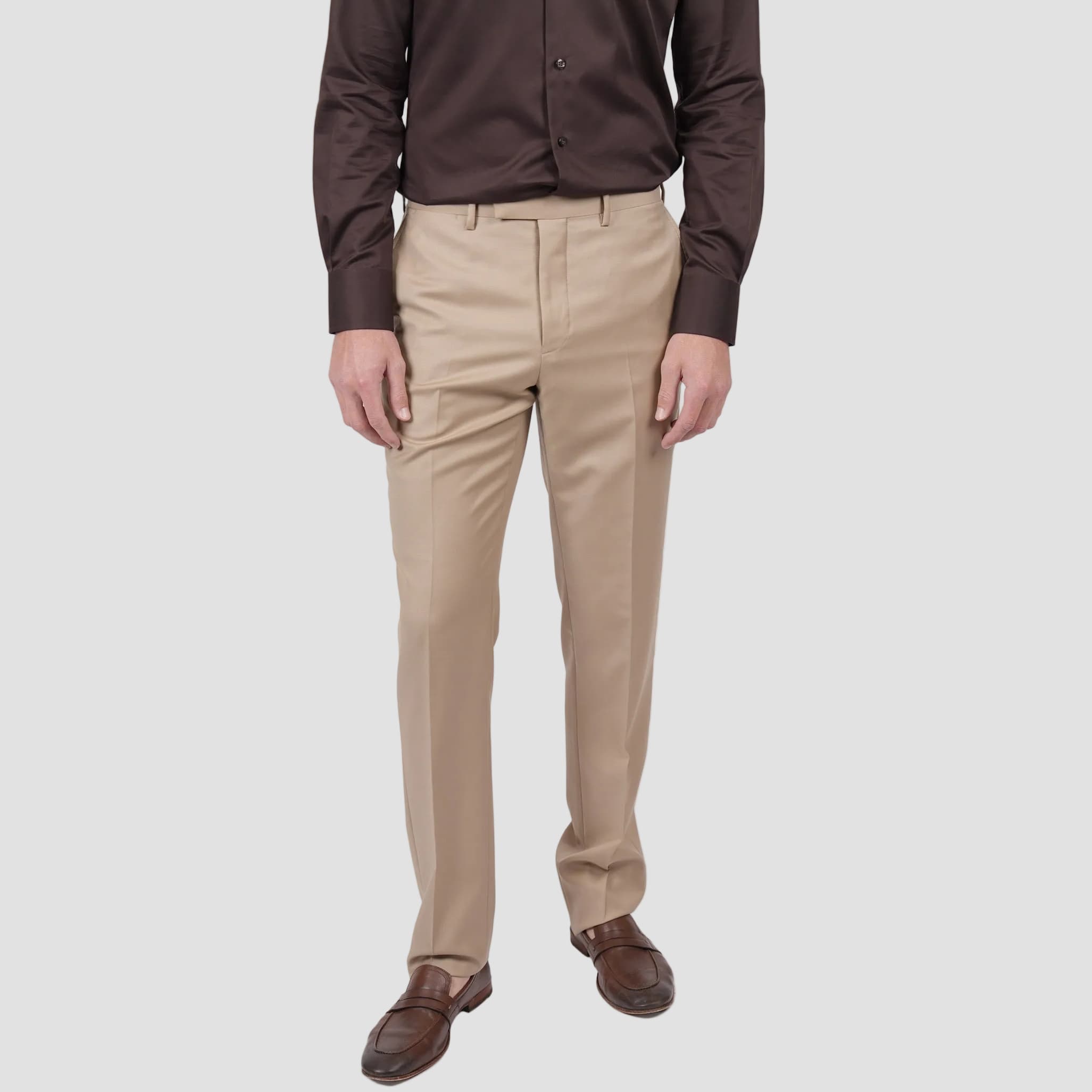 Hardy Amies Men's Tailored Fit Brinsley Suit in Camel Wool Blend