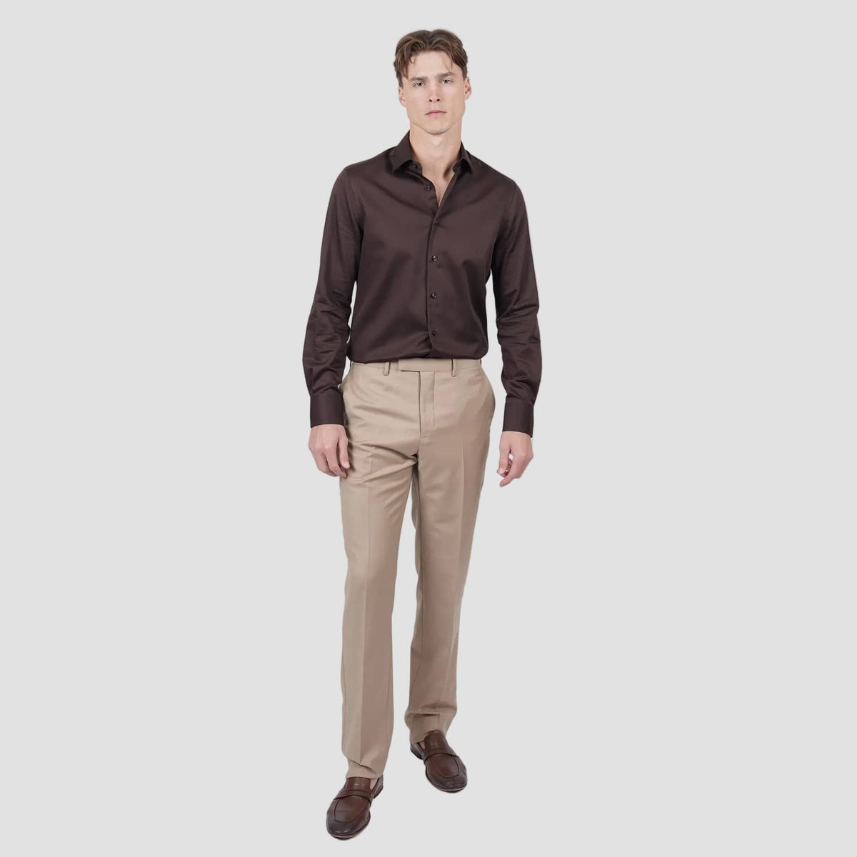 Hardy Amies Men's Tailored Fit Brinsley Suit in Camel Wool Blend