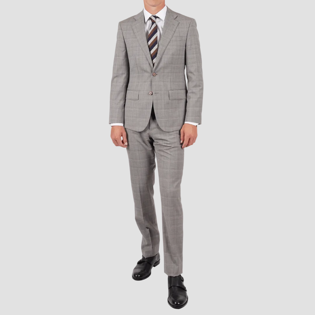 Hardy Amies Men's Tailored Fit Brinsley Trousers in Truffle Wool