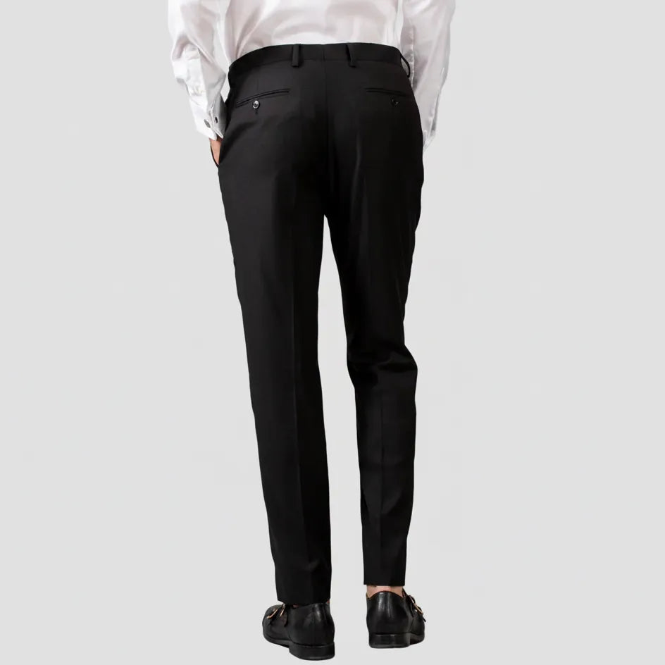 Hardy Amies Tailored Fit Black Suit Pants—classic silhouette in fine wool blend.