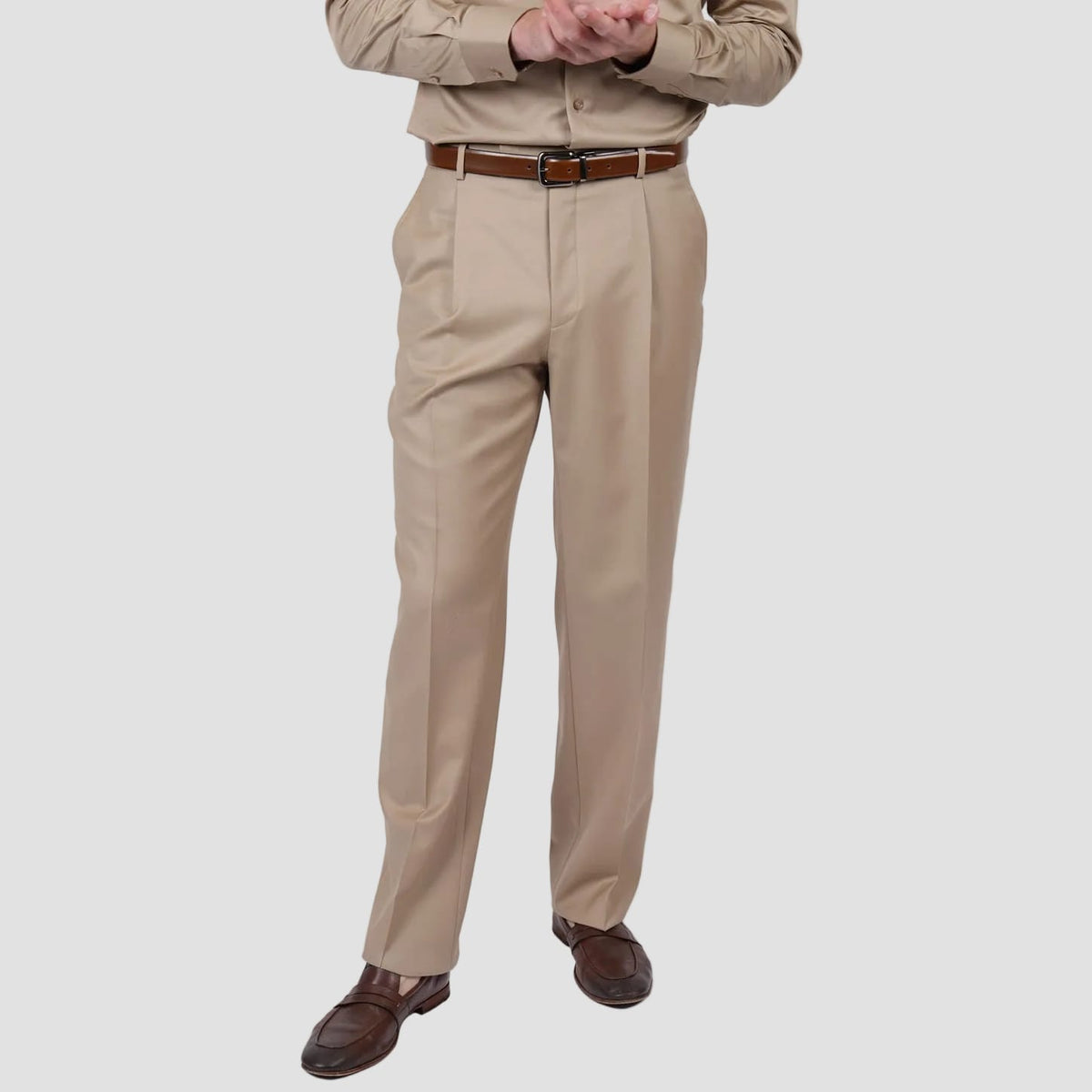 Camel wool blend wide leg trouser by Hardy Amies.