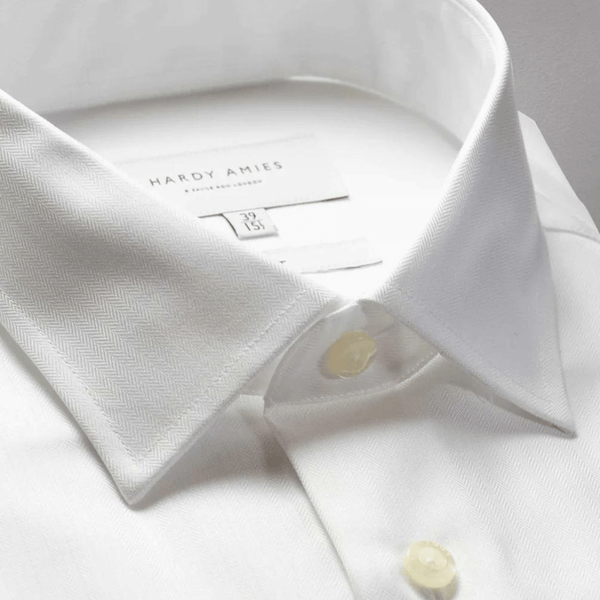 Hardy Amies Slim Fit French Cuff Herringbone Shirt in White