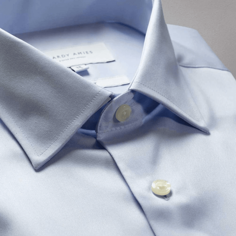 Hardy Amies Slim Fit Micro Twill Shirt in Blue Cotton