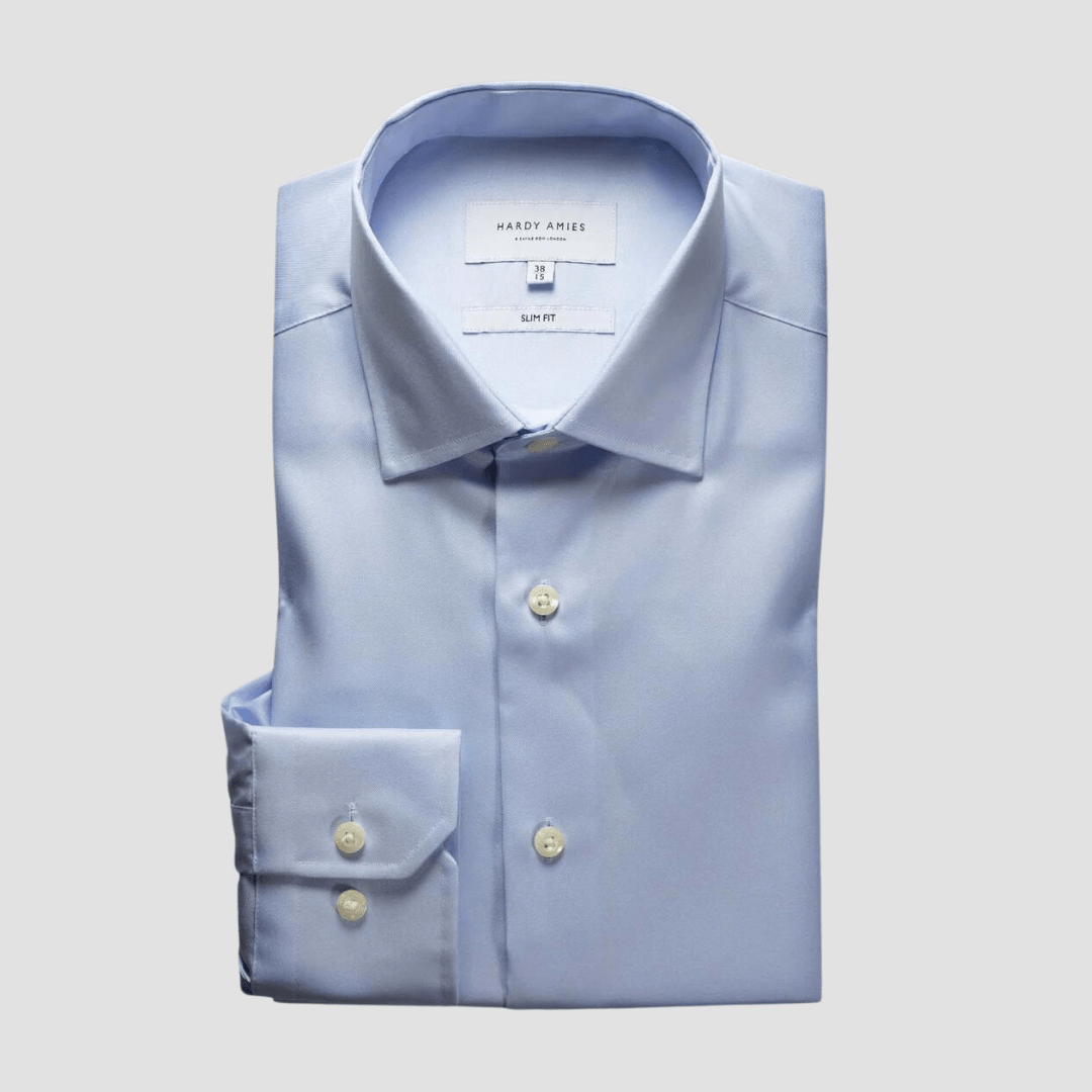 Hardy Amies Slim Fit Micro Twill Shirt in Blue Cotton