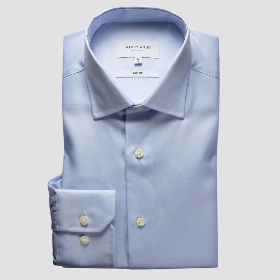 Hardy Amies Slim Fit Micro Twill Shirt in Blue Cotton