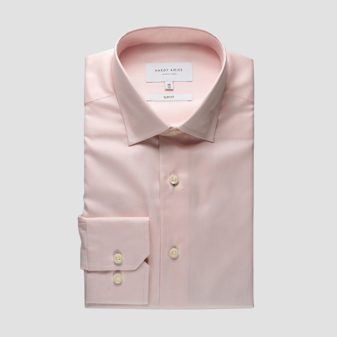 Hardy Amies Slim Fit Mens Mini Herringbone Shirt in Pink