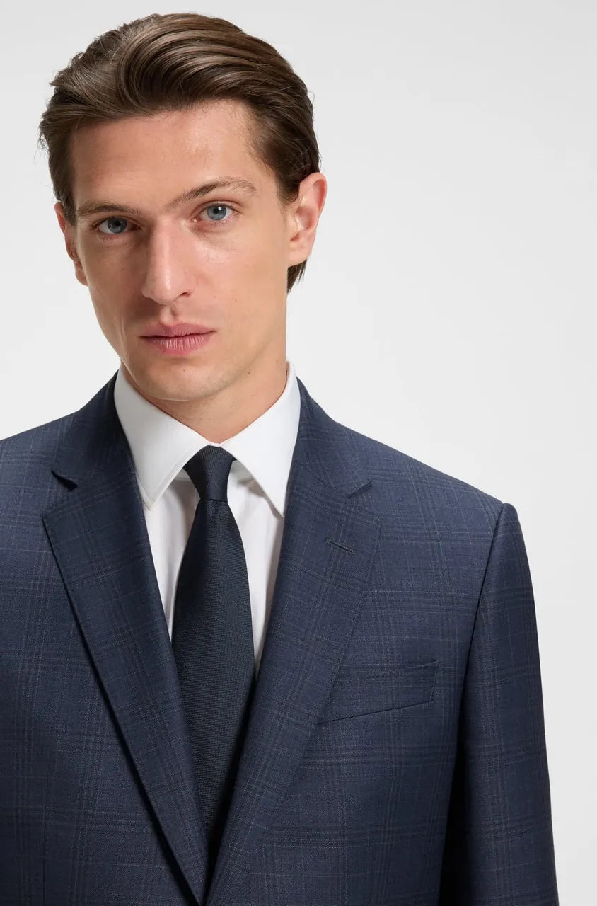 Boss H-Huge Slim-Fit Suit in Dark Blue Tartan Check Suit