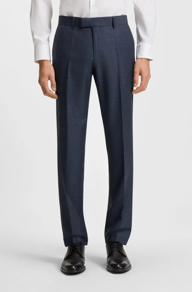 Boss H-Huge Slim-Fit Suit in Dark Blue Tartan Check Suit
