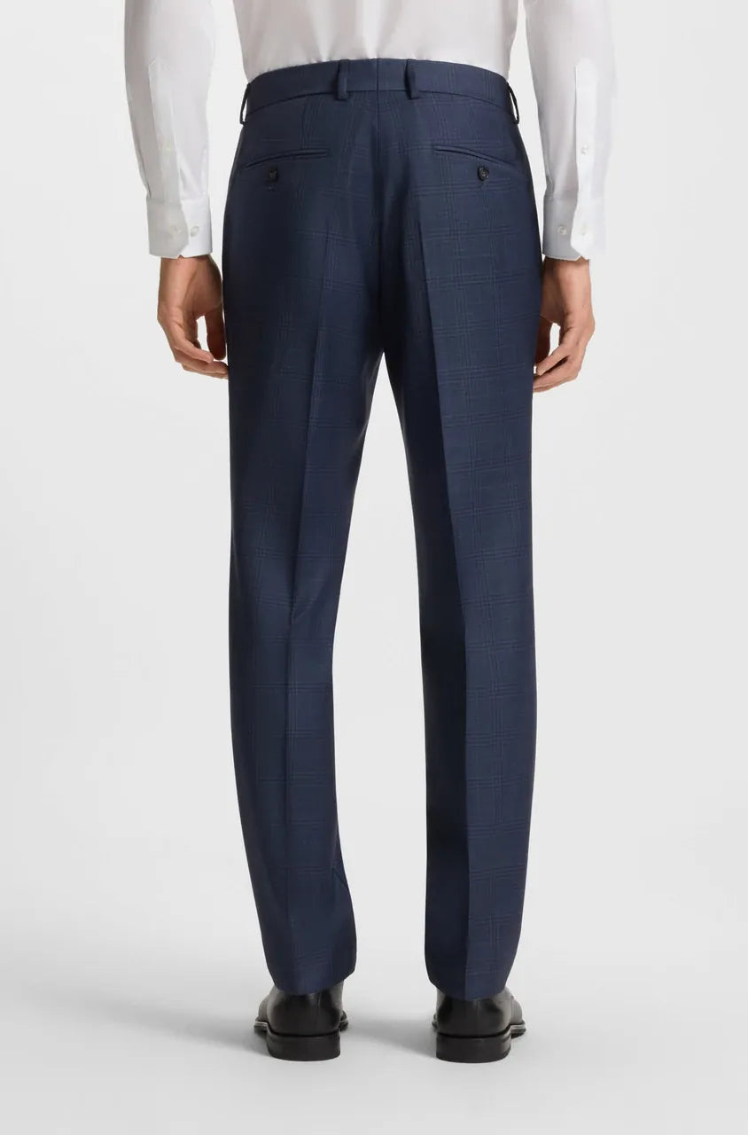 Boss H-Huge Slim-Fit Suit in Dark Blue Tartan Check Suit