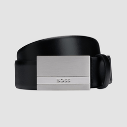 Hugo Boss Baxton Mens Leather Belt with Plaque Buckle in Black