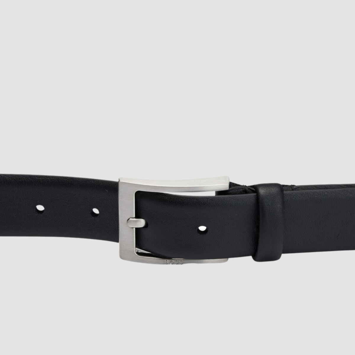 Hugo Boss Brondon Mens Leather Belt with Brushed Silver Hardware in Black
