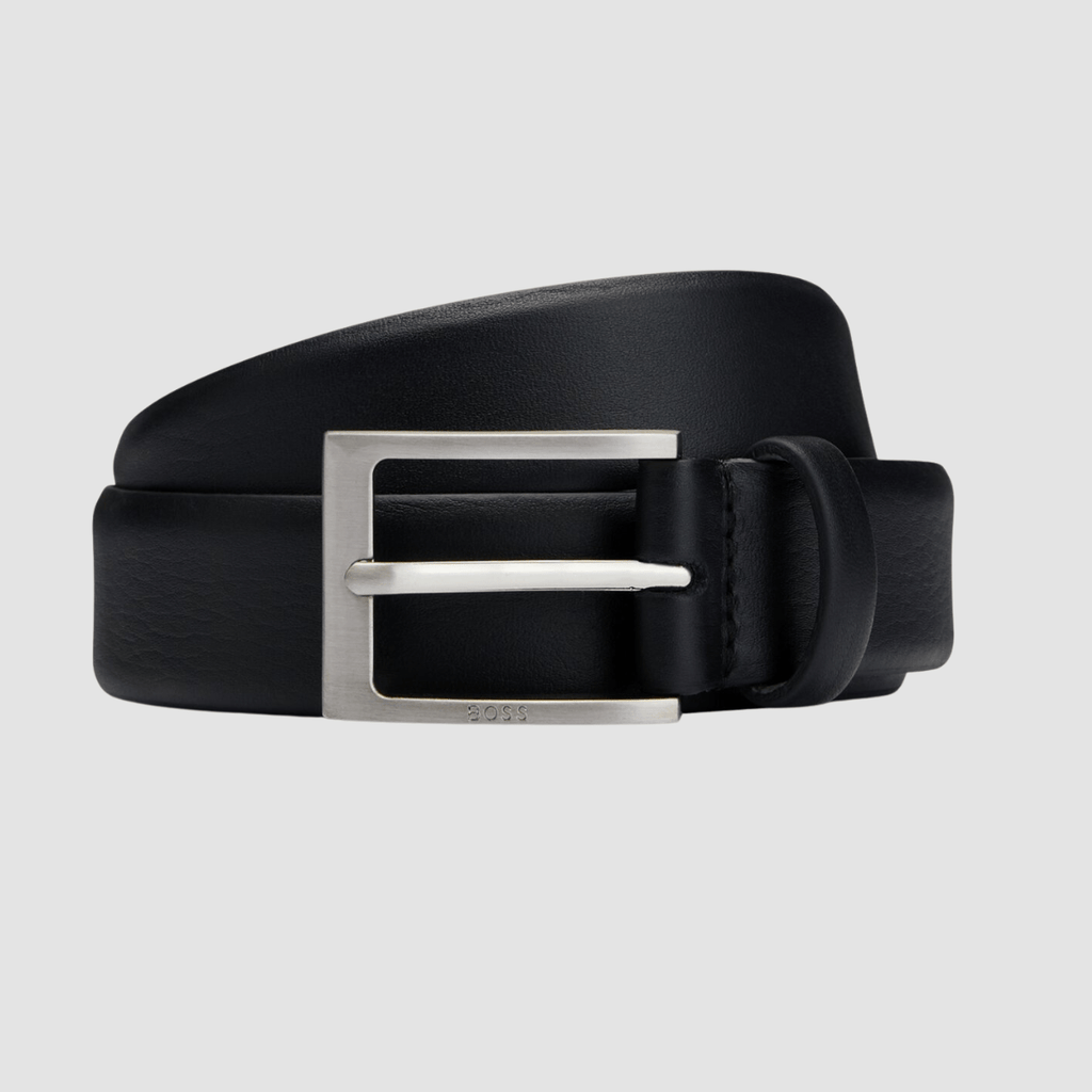 Hugo Boss Brondon Mens Leather Belt with Brushed Silver Hardware