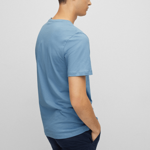 Hugo Boss Logo Patch Classic Fit Cotton Jersey T-Shirt in Pastel Blue