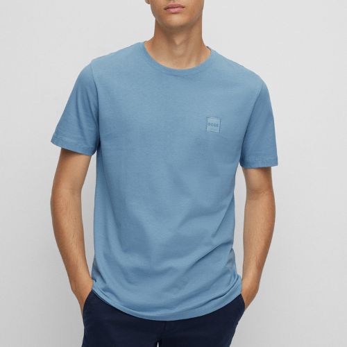 Hugo Boss Logo Patch Classic Fit Cotton Jersey T-Shirt in Pastel Blue