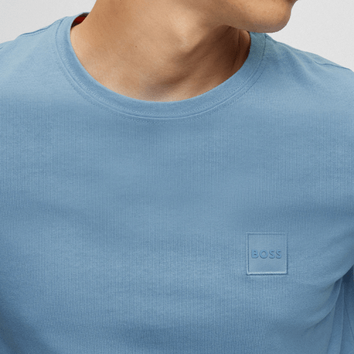 Hugo Boss Logo Patch Classic Fit Cotton Jersey T-Shirt in Pastel Blue