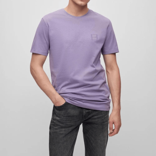 Hugo Boss Logo Patch Classic Fit Cotton Jersey T-Shirt in Pastel Purple