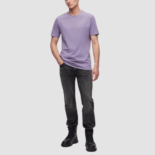 Hugo Boss Logo Patch Classic Fit Cotton Jersey T-Shirt in Pastel Purple