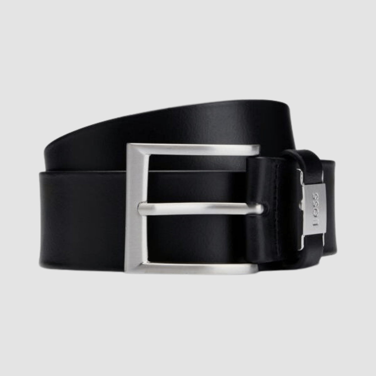 Hugo Boss Connio Mens Leather Belt with Branded Metal Trim in Black ...