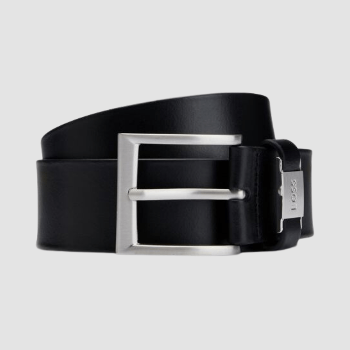 Hugo Boss Connio Mens Leather Belt with Branded Metal Trim in Black