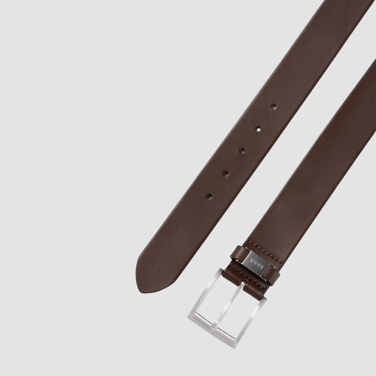 Hugo Boss Connio Mens Leather Belt with Branded Metal Trim in Dark Brown