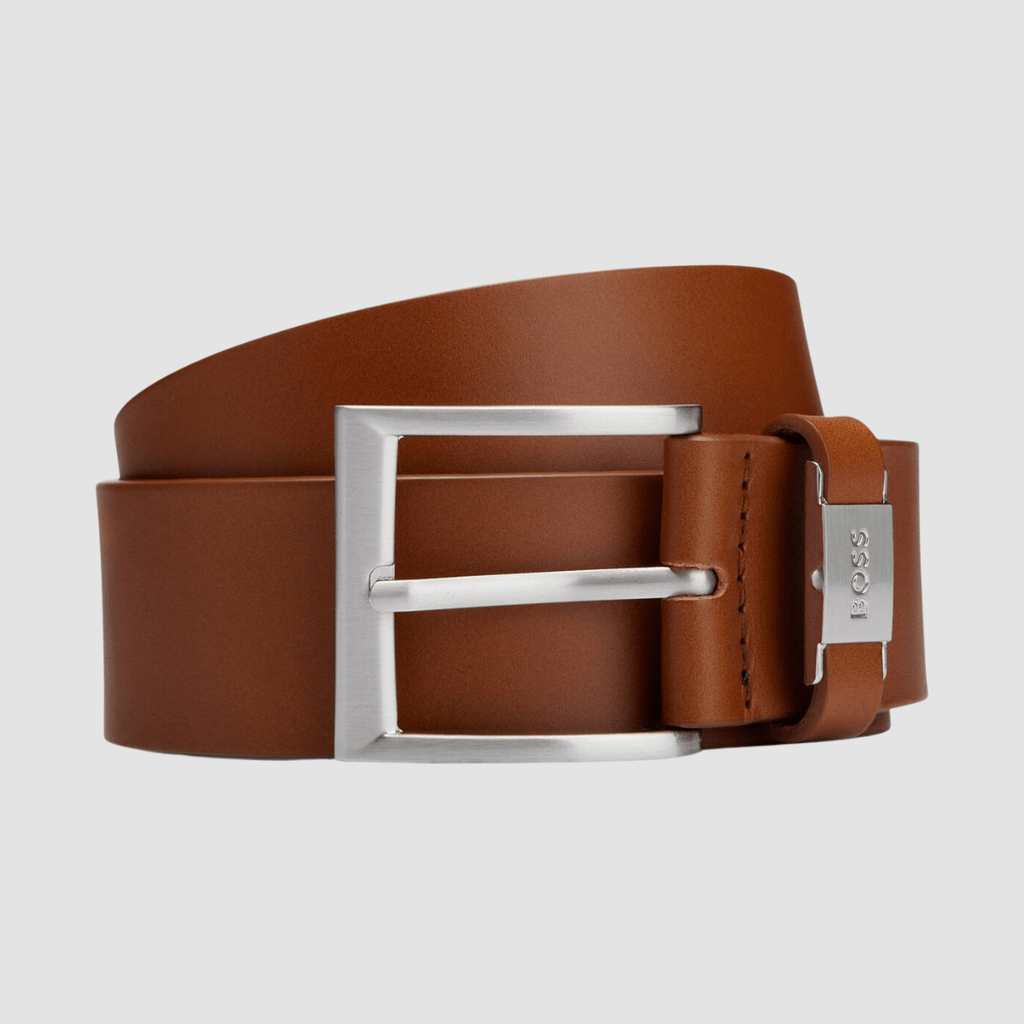 Hugo Boss Connio Mens Leather Belt with Branded Metal Trim in