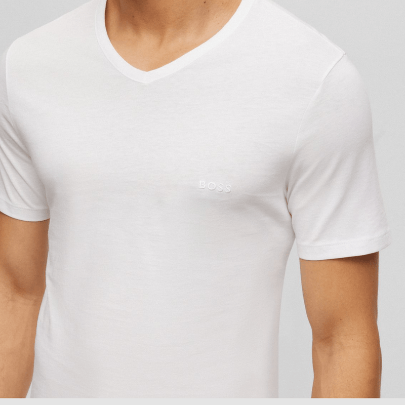 Hugo Boss Embroidered Logo Soft Cotton V-Neck T-Shirt 3 Pack in White