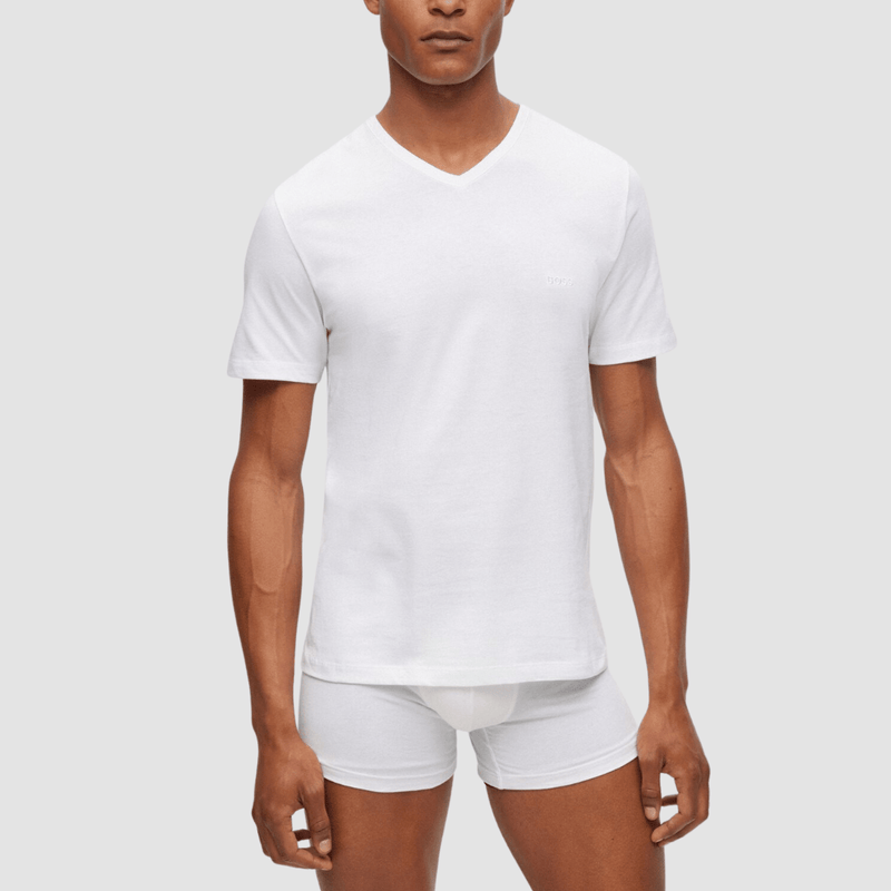 Hugo Boss Embroidered Logo Soft Cotton V-Neck T-Shirt 3 Pack in White