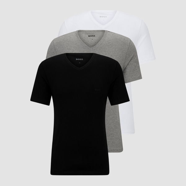 Hugo Boss Embroidered Logo Soft Cotton V-Neck T-Shirt 3 Pack in Black, White and Grey
