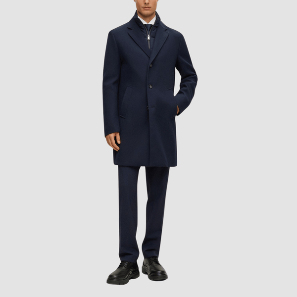 Hugo Boss Mens Slim Fit H-Hyde-Bib-234 Cotton Blend Coat in Dark Blue