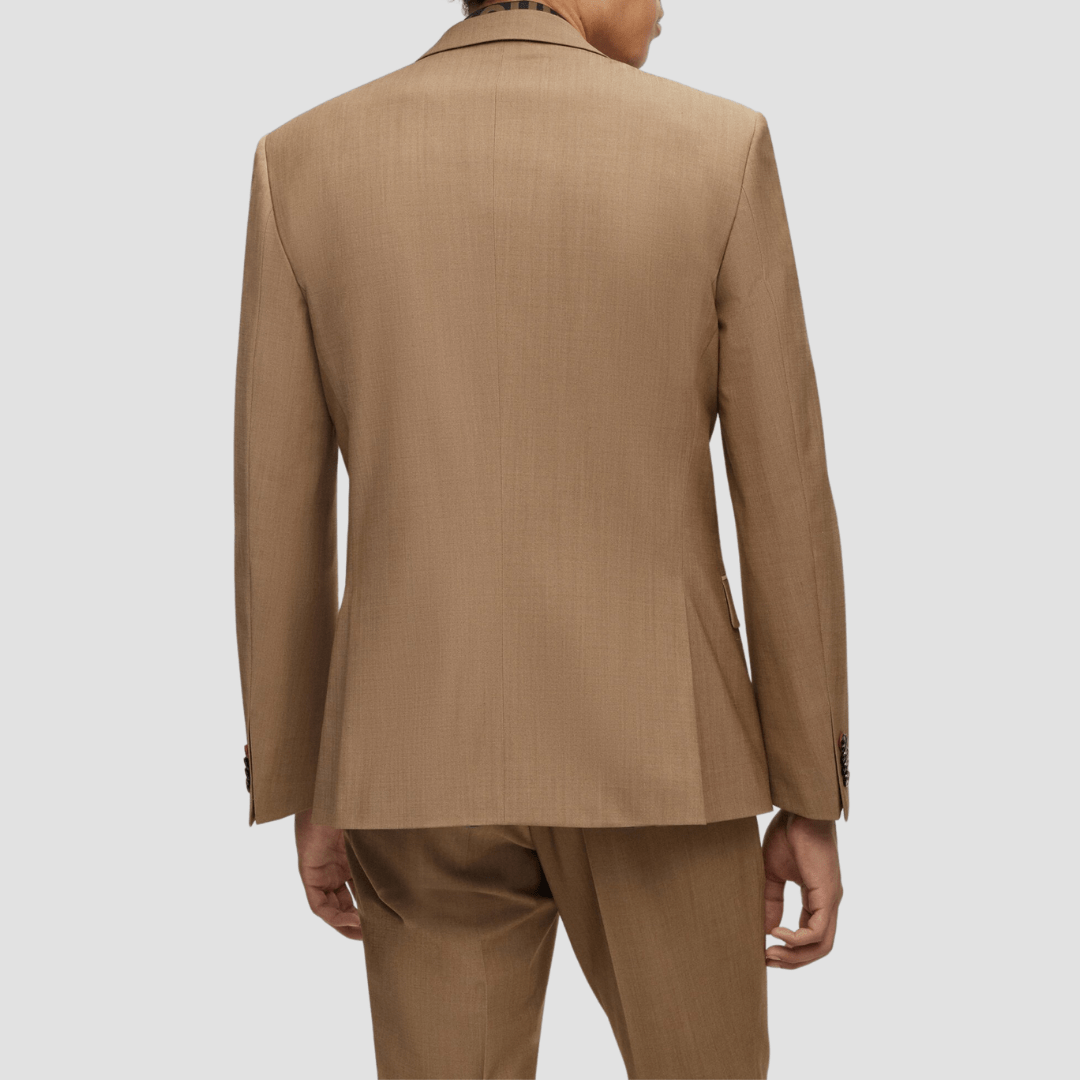 Hugo slim fit henry suit in tan mohair-look