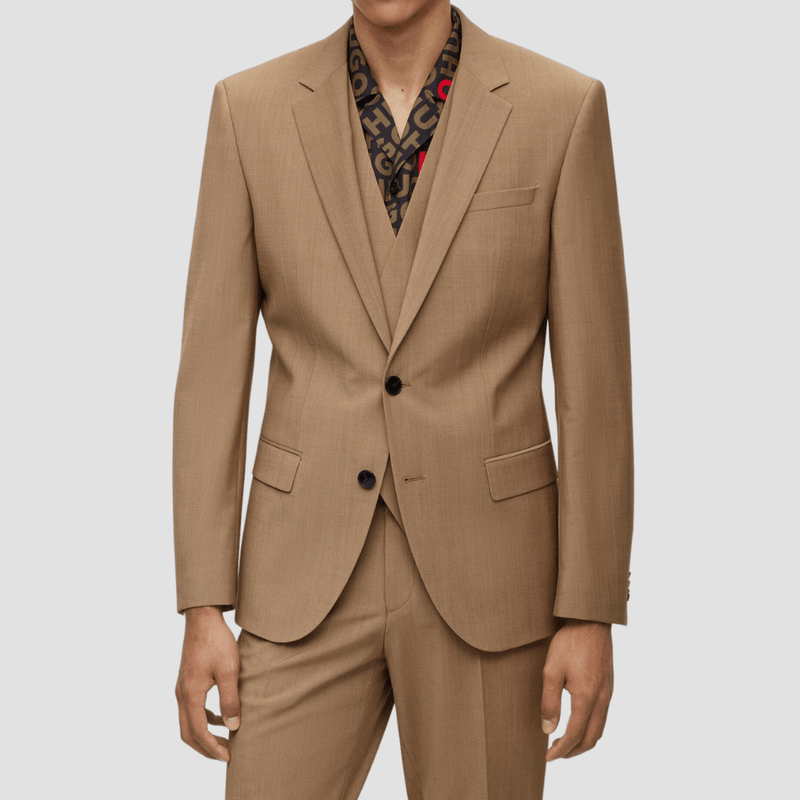 Hugo slim fit henry suit in tan mohair look Mens Suit Warehouse
