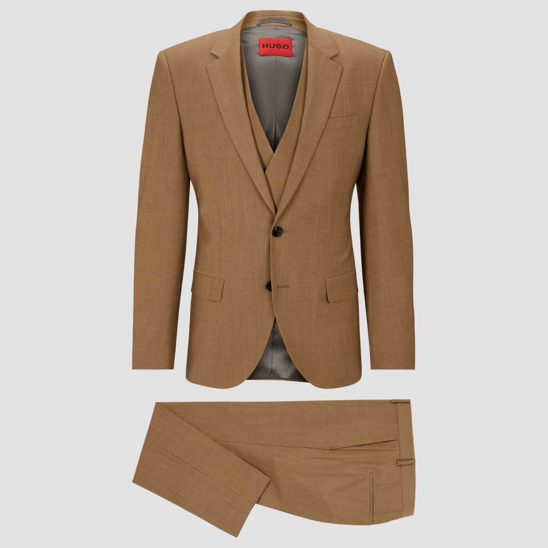 Hugo slim fit henry suit in tan mohair-look