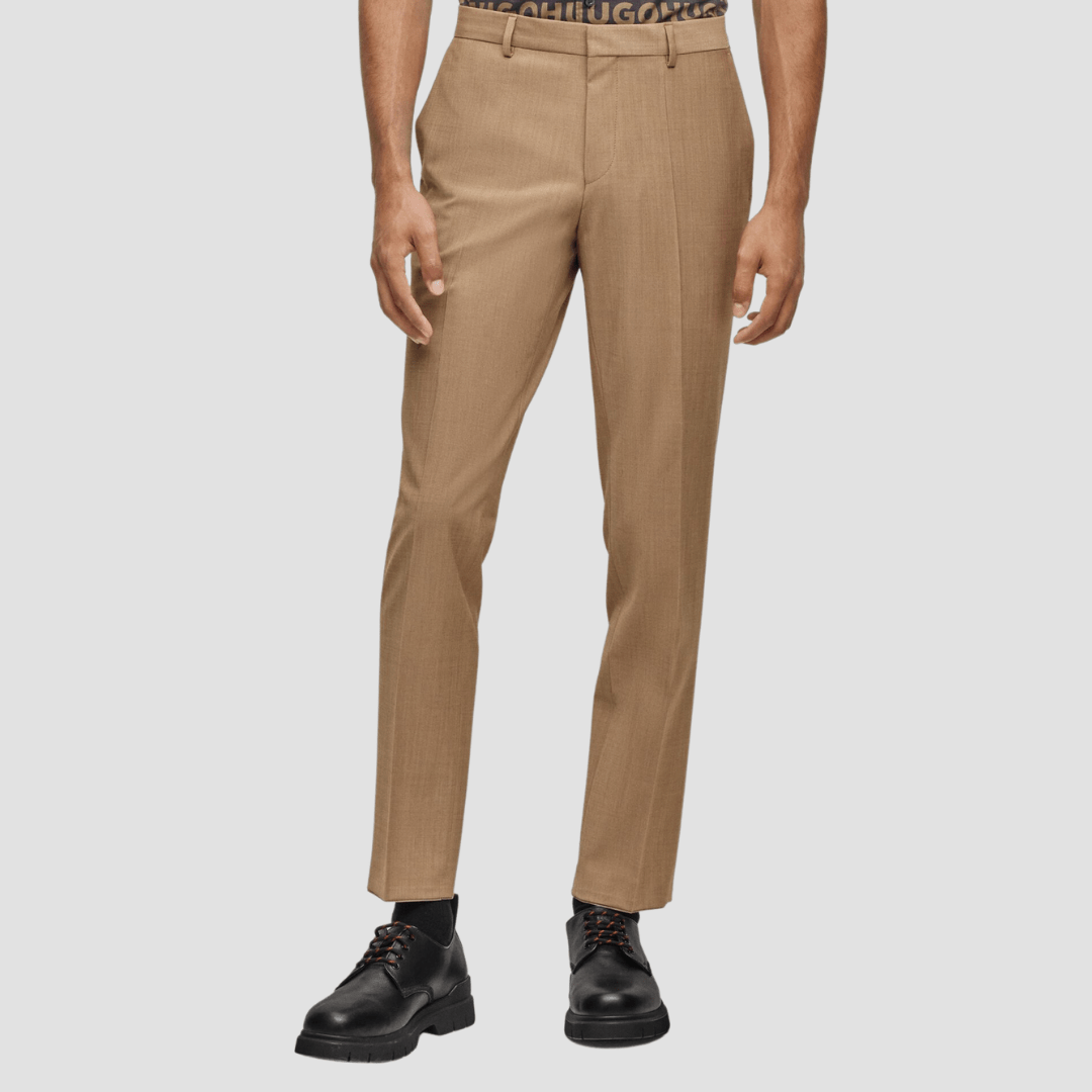 Hugo slim fit henry suit in tan mohair-look