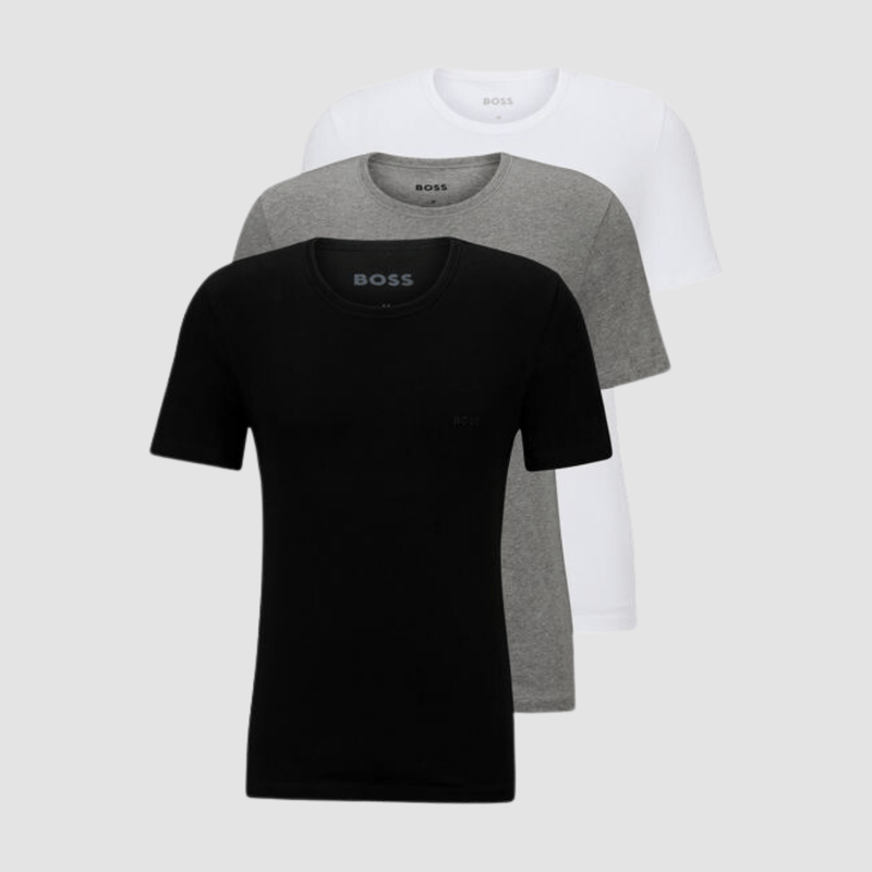 Hugo Boss Embroidered Logo Soft Cotton T-Shirt 3 Pack in Black, White and Grey