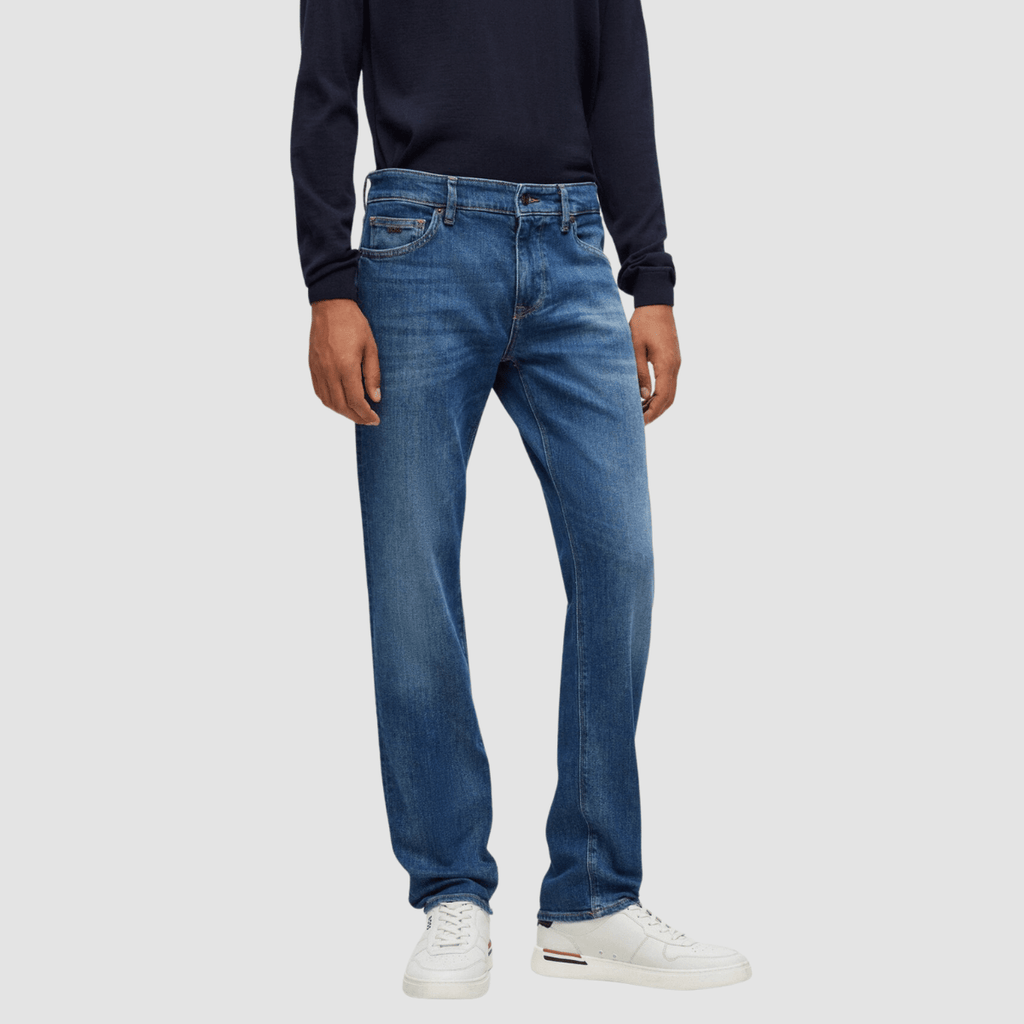 Shop Menswear Online Hugo Boss slim fit mens jeans in dark blue italian denim Mens Suit Warehouse Melbourne