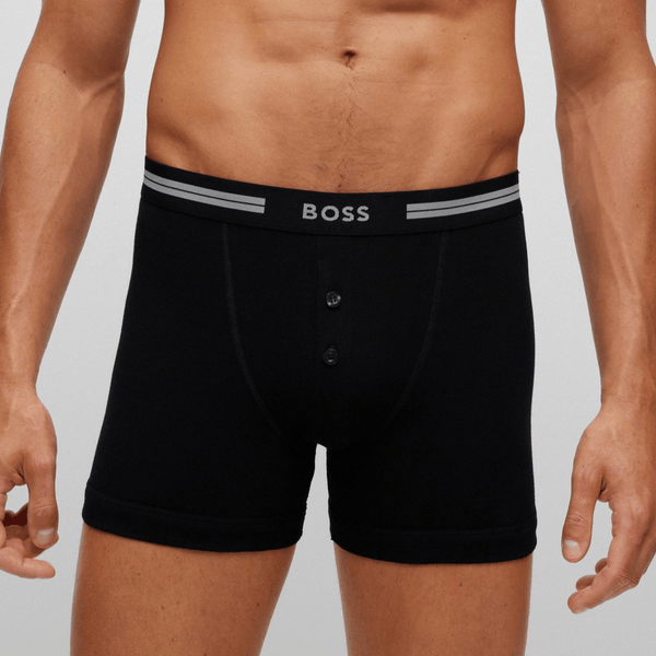 Hugo Boss Organic-Cotton Trunks in Black with Boss Branded Waistband