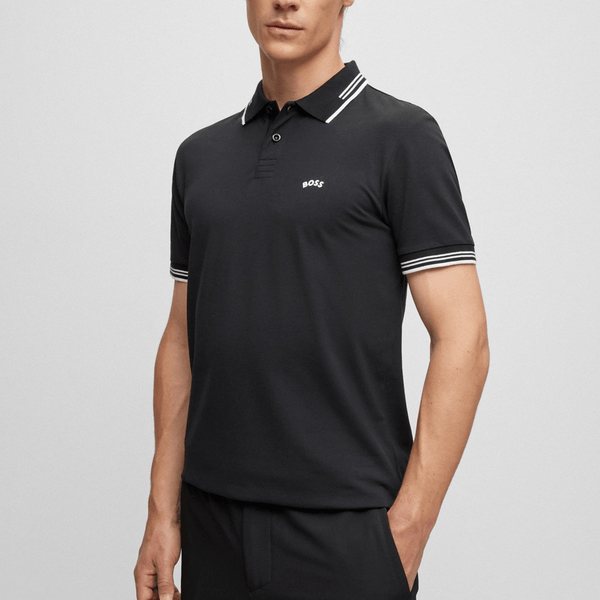 Hugo Boss Paul Curved Logo Slim Fit Polo in Black Stretch-Cotton Pique ...