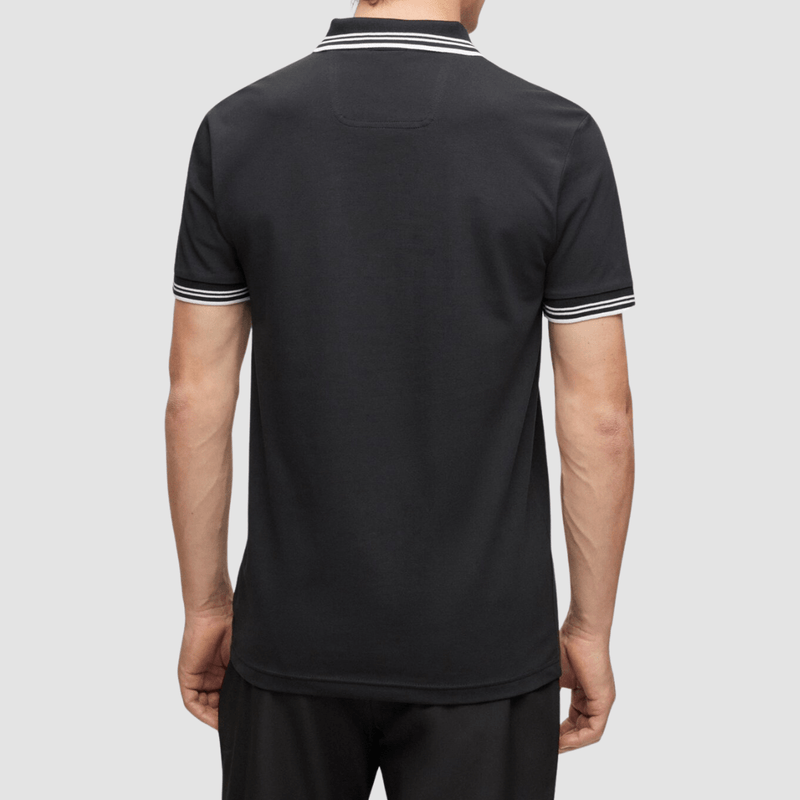Hugo Boss Paul Curved Logo Slim Fit Polo in Black Stretch-Cotton Pique