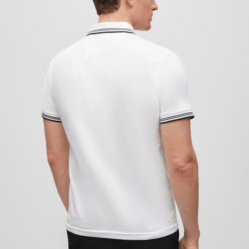 Hugo Boss Paul Curved Logo Slim Fit Polo in White Stretch-Cotton Pique