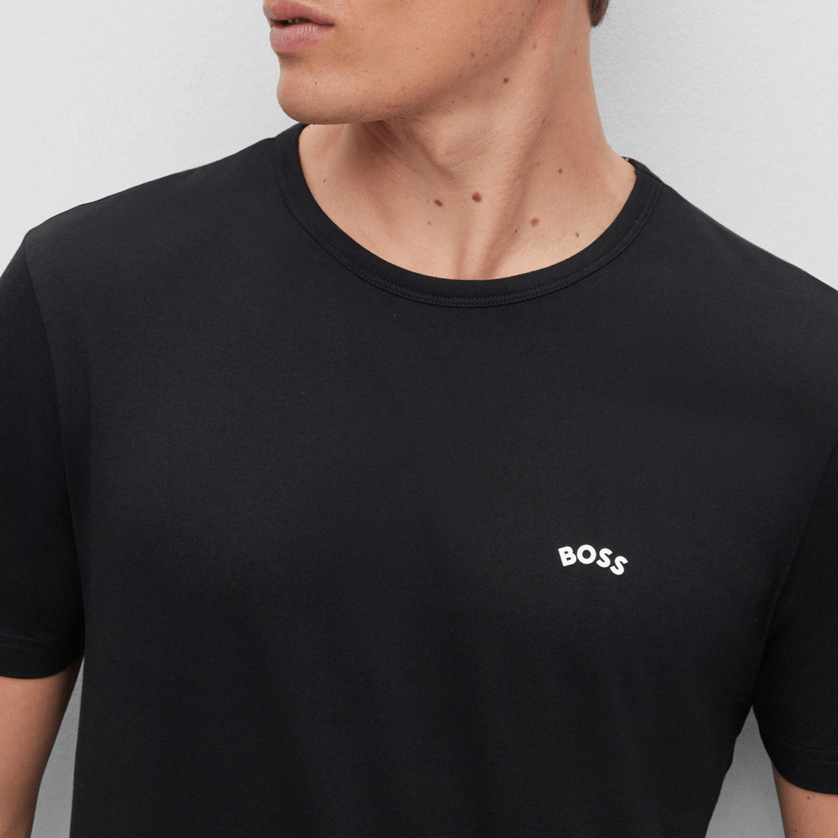 Boss Mens Classic Fit Cotton T-Shirt with Curved Logo in Black