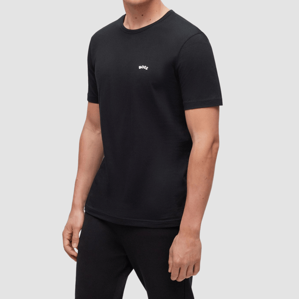 Hugo Boss Mens Classic Fit Cotton T-Shirt with Curved Logo in Black