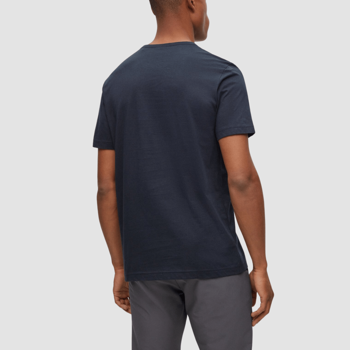 Boss Mens Classic Fit Cotton T-Shirt with Curved Logo in Dark Blue