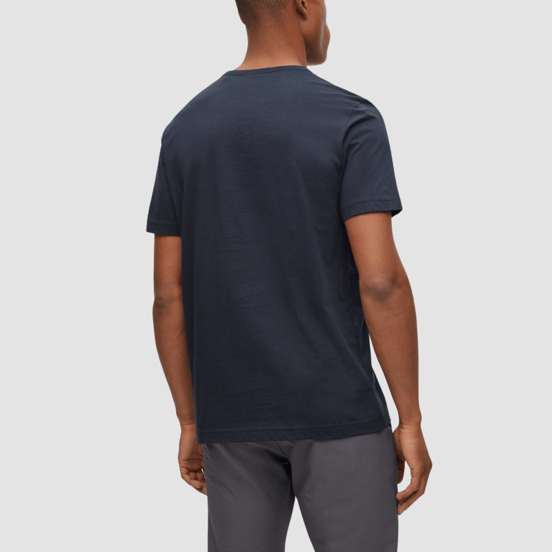 Hugo Boss Mens Classic Fit Cotton T-Shirt with Curved Logo in Dark Blu ...