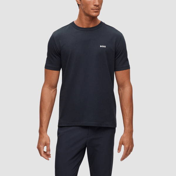Hugo Boss Mens Tailored Fit Cotton Boss Logo T-Shirt in Dark Blue