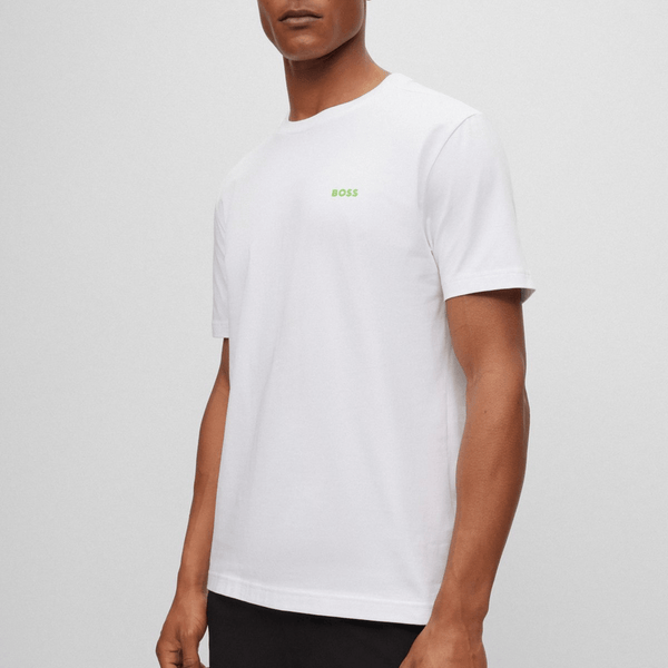 Hugo Boss Mens Tailored Fit Cotton Boss Logo T-Shirt in White