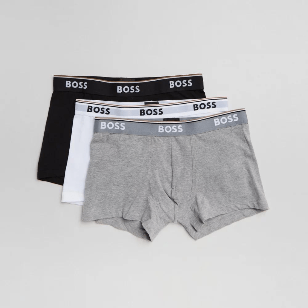 Hugo Boss Cotton-Stretch Assorted Boxer/Trunk 3 Pack in Black, White and Grey