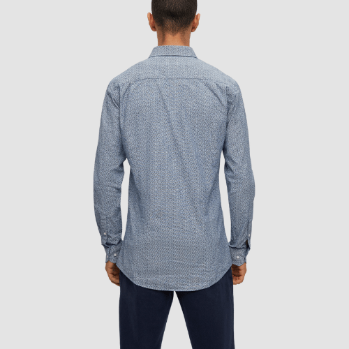 Hugo Slim Fit Elisha02 Shirt in Blue Logo-Print